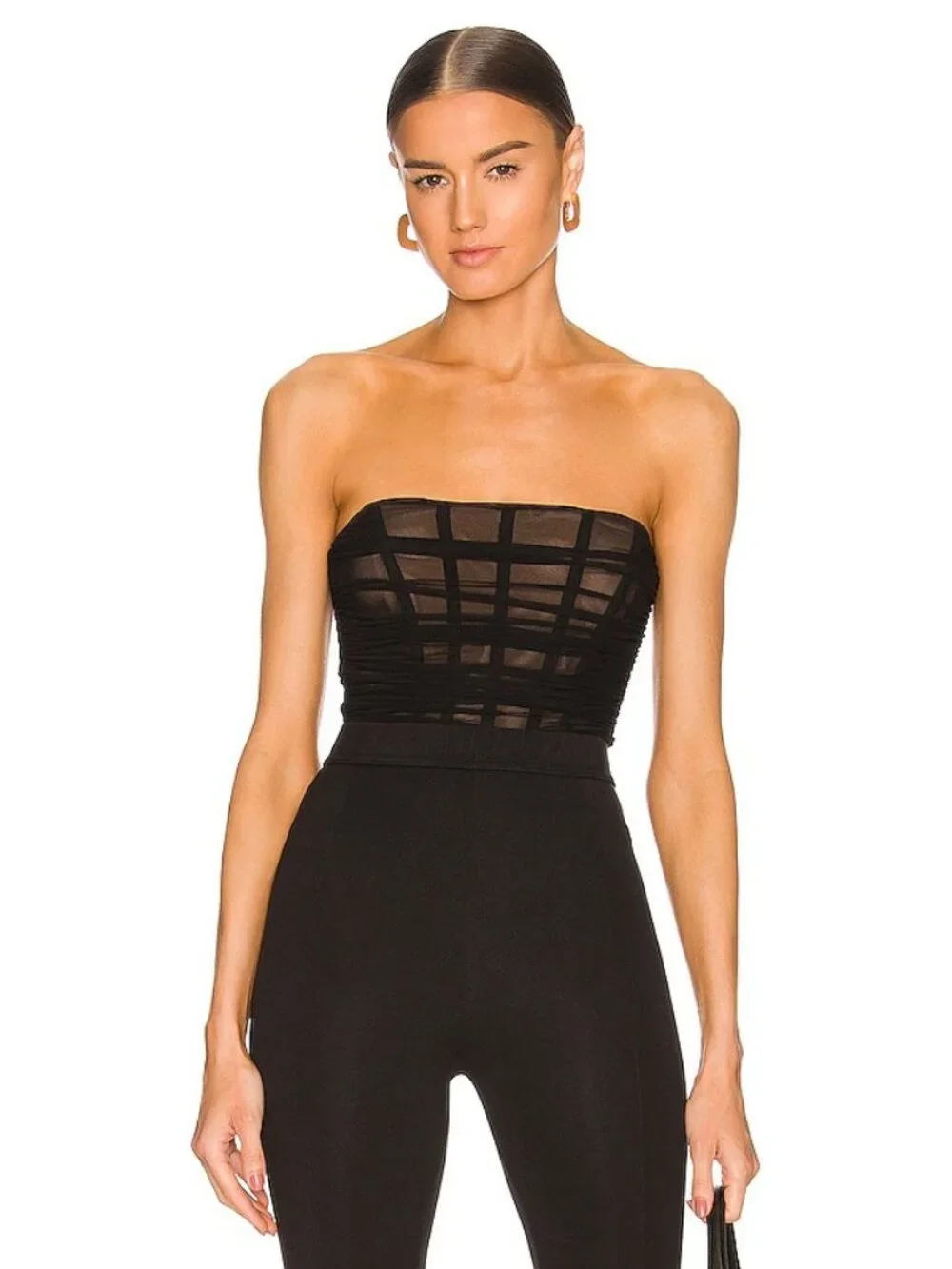 Nookie Eden Bodysuit in Black Strapless Mesh